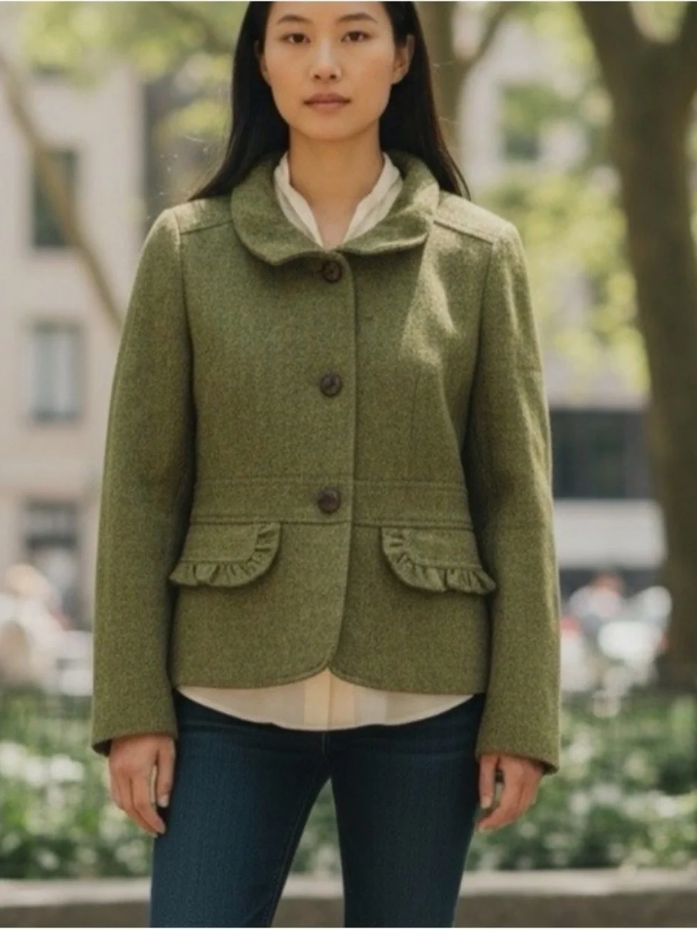 J. Crew Factory Olive Green Wool-Blend Button Jacket